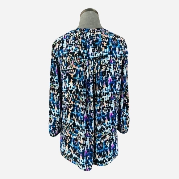 Women Shirt NYDJ Multicolored Abstract Print Loose Fit Half Button Front Blouse - Picture 4 of 8